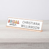 Porte-nom Pour Bureau Travailleur social rétro personnalisé (Devant)
