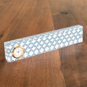 Porte-nom Pour Bureau Trellis bleu blanc et bébé, treillis, Quatrefoil
