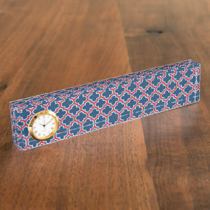 Porte-nom Pour Bureau Trellis marocain bleu et rouge, treillis, Quatrefo