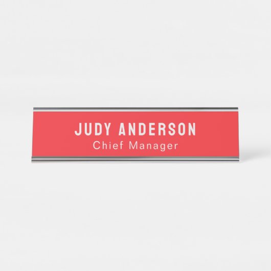 Porte-nom Pour Bureau Trend Bright Red Professional Plain Modern Elegant (Devant)