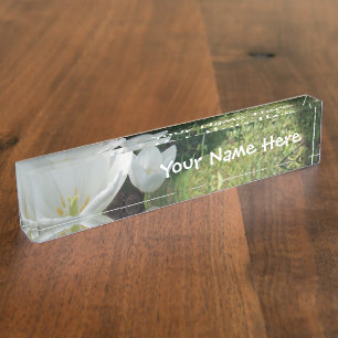 Porte-nom Pour Bureau Trio à fleurs de tulipes blanches