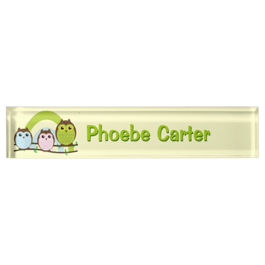 Porte-nom Pour Bureau Trois petits hiboux (Devant)