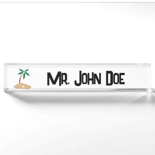Porte-nom Pour Bureau Tropical Palm Tree Island Getaway Cartoon Design
