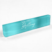 Porte-nom Pour Bureau Turquoise Bleu Ombre Feuille Moderne Brosse Script