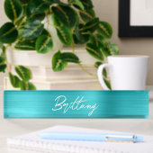 Porte-nom Pour Bureau Turquoise Bleu Ombre Feuille Moderne Brosse Script