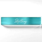 Porte-nom Pour Bureau Turquoise Bleu Ombre Feuille Moderne Brosse Script (Devant)