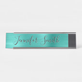 Porte-nom Pour Bureau Turquoise Faux Brossé Foil Moderne Calligraphie (Devant)