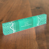 Porte-nom Pour Bureau Turquoise géométrique et blanc d'art déco (Taille)