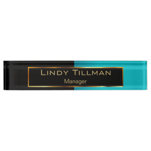 Porte-nom Pour Bureau Turquoise haut de gamme et noir