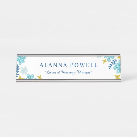 Porte-nom Pour Bureau Turquoise Tropical Flowers Massage (Devant)