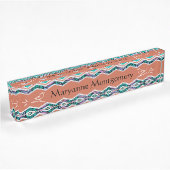 Porte-nom Pour Bureau Turquoise unique et motif de zigzag Brown