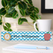 Porte-nom Pour Bureau Turquoise Zigzag Pomme Nom de l'enseignant