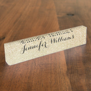 Porte-nom Pour Bureau Typographie du script noir Gold Faux Parties scint