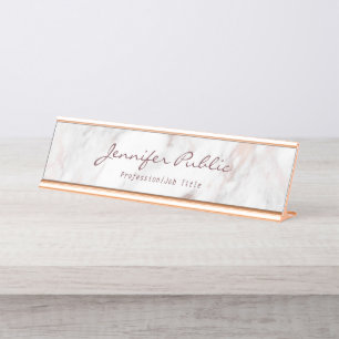 Porte-nom Pour Bureau Typographie Moderne Écriture Élégante Rose Or Marb
