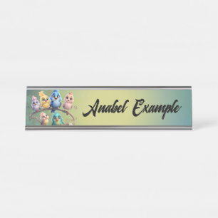 Porte-nom Pour Bureau Un joli défilé d'oiseaux de caricature aux couleur