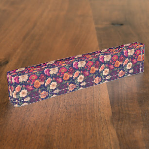 Porte-nom Pour Bureau Un papier peint avec un motif floral