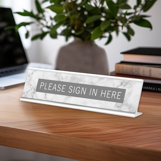 Porte-nom Pour Bureau Une ligne de texte - Marbre blanc gris
