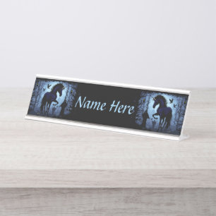 Porte-nom Pour Bureau Unicorne Fée magique noire dans la forêt noire