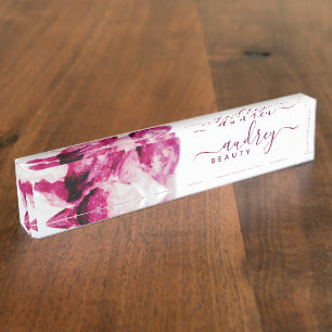 Porte-nom Pour Bureau Unique Hibiscus Bourgogne Floral Fancy Signature