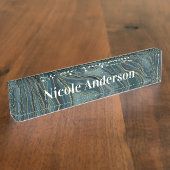 Porte-nom Pour Bureau Vagues d'aquarelle Abstraite turquoise Blue Gold (Taille)