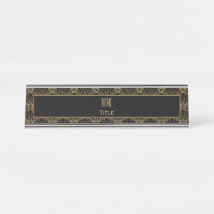 Porte-nom Pour Bureau Ventilateur Art déco noir et or Motif