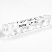 Porte-nom Pour Bureau Verre Gris Et Blanc Monogramme