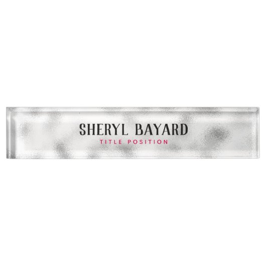 Porte-nom Pour Bureau Verre Gris Et Blanc Monogramme (Devant)