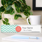 Porte-nom Pour Bureau Vert chic Chevron d'Aqua et monogramme fait sur