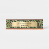 Porte-nom Pour Bureau Vert émeraude motif léopard or (Devant)
