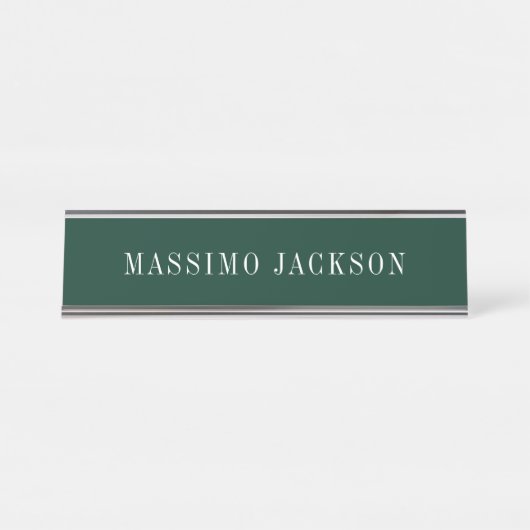 Porte-nom Pour Bureau Vert foncé minimaliste uni moderne (Devant)