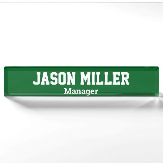 Porte-nom Pour Bureau Vert simple avec lettres blanches (Devant)