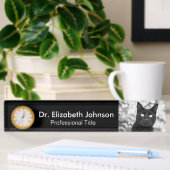 Porte-nom Pour Bureau Vétérinaire de chat noir
