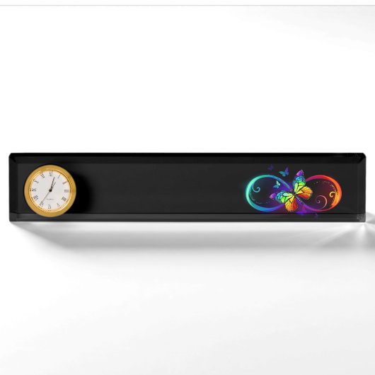 Porte-nom Pour Bureau Vibrant infinity with rainbow butterfly on black (Devant)