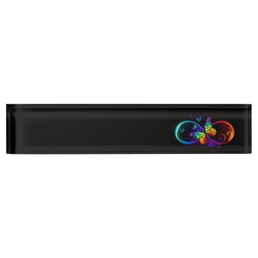 Porte-nom Pour Bureau Vibrant infinity with rainbow butterfly on black (Devant)