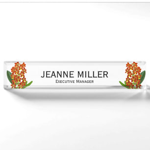 Porte-nom Pour Bureau Vintage Jaune Orange Exotique Orchidée Fleur