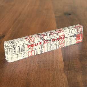 Porte-nom Pour Bureau Vintage Philadelphie Carte Détail 184a 184c