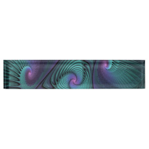 Porte-nom Pour Bureau Violet rencontre Turquoise moderne art fractal abs