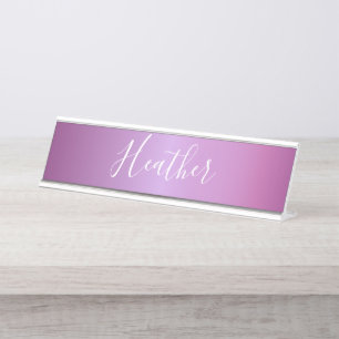Porte-nom Pour Bureau Violet violet et script blanc personnalisé