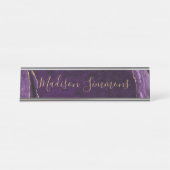 Porte-nom Pour Bureau Violet violet Or Agate Géode Feminine Script (Devant)