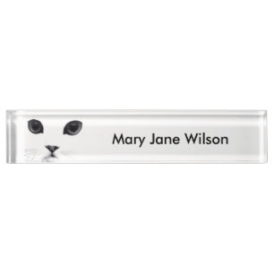 Porte-nom Pour Bureau Visage blanc noir de chat