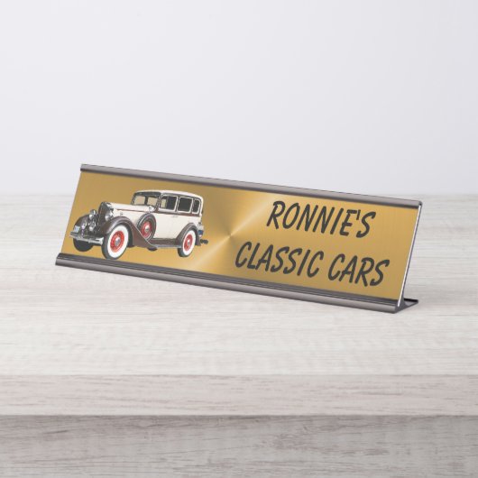 PORTE-NOM POUR BUREAU VOITURES SUR OR BRUSHED (Devant)