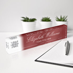 Porte-nom Pour Bureau Votre Logo Classy Élégant Burgundy Rouge Script