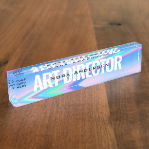 Porte-nom Pour Bureau Votre logo d'entreprise Holographic Artsy personna