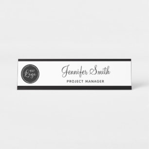 Porte-nom Pour Bureau Votre logo d'entreprise sur cercle noir
