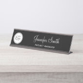 Porte-nom Pour Bureau Votre logo d'entreprise sur le cercle blanc (Devant)