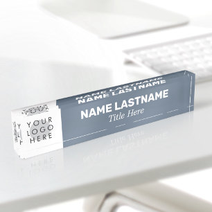 Porte-nom Pour Bureau Votre logo moderne nom titre simple bleu poussiére