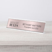 Porte-nom Pour Bureau Votre Logo Rose Gold Blush Metallic Chic Modern (Devant)