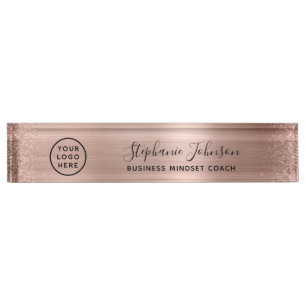 Porte-nom Pour Bureau Votre Logo Rose Gold Parties scintillant métalliqu