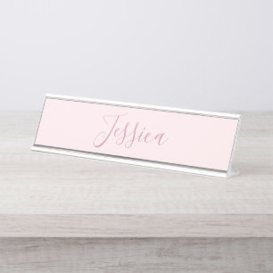 Porte-nom Pour Bureau Votre texte   Élégant Script & Soft Blush Rose