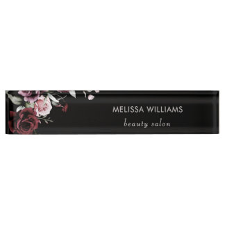 Porte-nom Pour Bureau Watercolor Roses Black Background